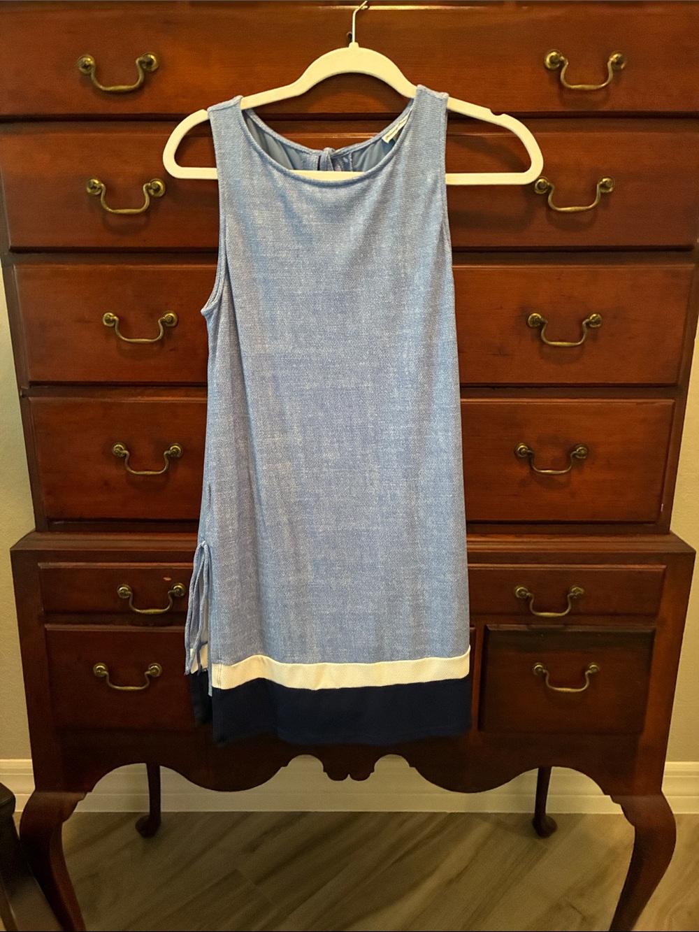 Tommy Bahama Light Blue and Navy Sleeveless Shift Romper